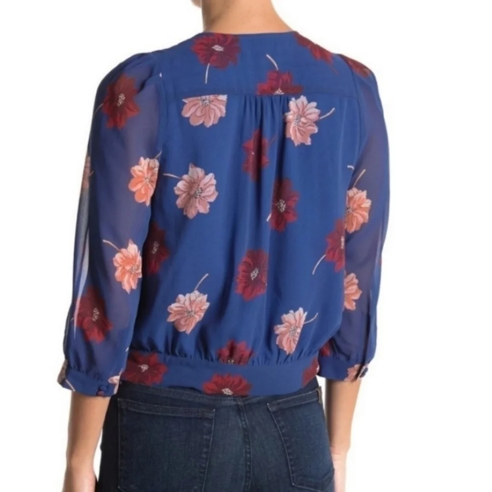 Madewell Effie Blue Floral Woven Wrap Top